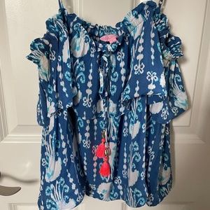 Lilly Pulitzer Jelly Fish Tank w/ Ruffle Detail and Tassels Size L